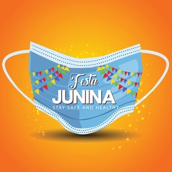 Junina festival of Brazil. vector illustration design of decorative yellow background. covid 19, corona virus concept