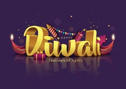 Indian festival Happy Diwali with Diwali props, holiday Background, Diwali celebration greeting card, vector illustration design.	