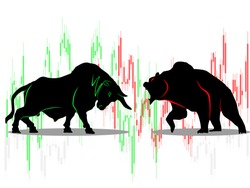 bull vs bear symbol of stock market trend on white background Illustration