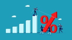 Increase interest rates. Businessman pulling up percentage icon. finance and investment