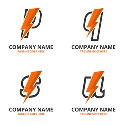Set flash initial letter  Logo Icon Template. Illustration vector graphic. Design concept Electrical Bolt With letter symbol. Perfect for corporate, technology, initial , more technology brand identit