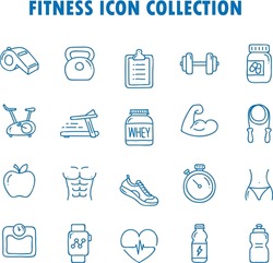 Doodle Health And Fitness outline flat icon collection set