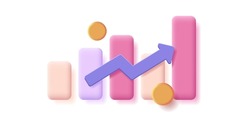 3d bar chart illustration with colored bars and increasing arrow with golden coins