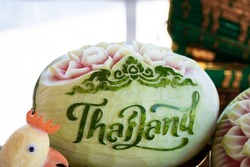 View of a carved watermelon, a traditional Thai art