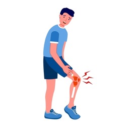 Leg pain concept vector illustration on white background. Sporty man feel hurt in leg. Bone or muscle problem.