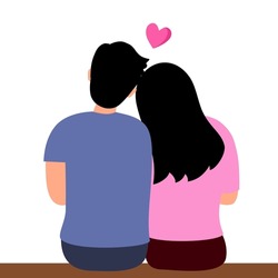 Loving couple sitting together back view in flat design on white background.