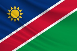 Flag of Namibia. Fabric texture of the flag of Namibia.