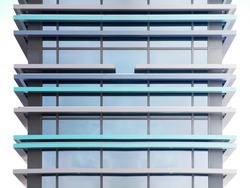 Collage photo of modern architecture. Hi-tech building with parallel moldings over glass wall. Minimal exterior with framed windows of structural glazing. Linear geometric pattern. Parallel lines.