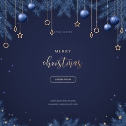 holiday concept banner composed of elements of christmas graphic sources. magical background with blue color illustration. winter season design for web page, promotion, print. vector design of eps 10.