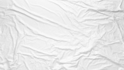 White wrinkled fabric texture. Paste poster template. Glued paper or fabric mockup.