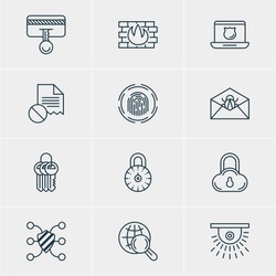 Vector Illustration Of 12 Data Icons. Editable Pack Of Data Error, Safe Storage, Safeguard And Other Elements.
