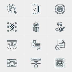 Vector Illustration Of 12 Data Protection Icons. Editable Pack Of Key Collection, Copyright, System Security And Other Elements.