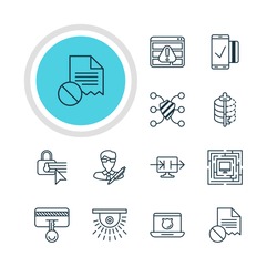 Vector Illustration Of 12 Data Icons. Editable Pack Of Copyright, Browser Warning, Confidentiality Options And Other Elements.