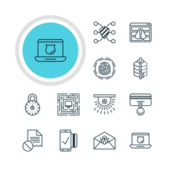 Vector Illustration Of 12 Protection Icons. Editable Pack Of Data Error, Finger Identifier, Camera And Other Elements.