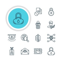 Vector Illustration Of 12 Protection Icons. Editable Pack Of Safe Storage, Key Collection, Data Error And Other Elements.