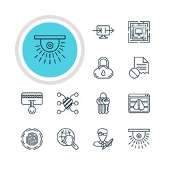 Vector Illustration Of 12 Internet Security Icons. Editable Pack Of Safeguard, Internet Surfing, Safety Key And Other Elements.