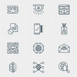 Vector Illustration Of 12 Data Protection Icons. Editable Pack Of Data Error, Encoder, Network Protection And Other Elements.