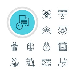 Vector Illustration Of 12 Protection Icons. Editable Pack Of Key Collection, Data Error, Encoder And Other Elements.