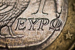 One euro coin  macro photo. Detailed Macro close up of a coin