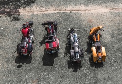 Bikes Shot from drone at the fest in Cesis. Motorcycles view from top
