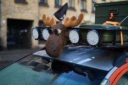  Moose figure at teh roof of car