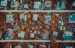 Small houses in Carnikava city. Shot from above by drone