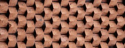 Panoramic background of wide old red brick wall texture. Home or office design backdrop.