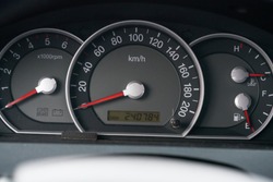 car interior dashboard details. Speedometr.