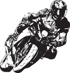 Motorcyclist at sport bike rides by empty asphalt road. sport bike. Vector