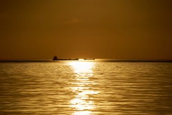 sunset at sea. variety of colors and hues of the rising sun. Sea landscape.