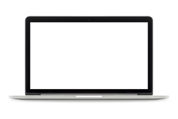 Laptop with white blank screen isolated on white background, white aluminium body