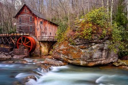 Gristmill and flowing water at Babcock State Park in West Virginia