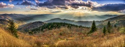 A panoramic view of the Smoky Mountains from the Blue Ridge Parkway in North Carolina