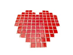 Red tile shaped like love symbol, isolated on white background.
