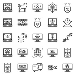 Cyber Security Icon set - vector illustration . crime, hacker, hacking, hack, security, protection, thin line icons .