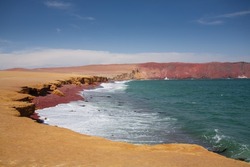 The Red beach of Paracas natural reserve in Ica, Peru.