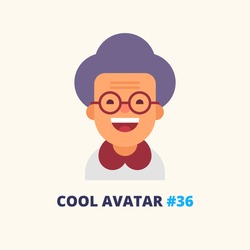 Cool avatar #36. Pretty grandmother in glasses smiling. Modern simple and clear design. Vector icon in flat style.