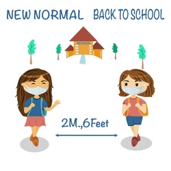 Newnormal back to school student wearing mask and stay social distancing for save from coronavirus.vector illustration