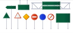 Set of road signs isolated on white background.