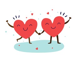Love red heart couple for Invitation card, Valentine's Day. Couple in love concept feel happy and joyful. Hearts characters as symbols of love. Vector colorful illustration.  