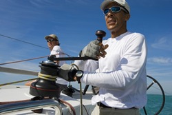 Close-up of mature African American man sailing in Key West, Florida, USA