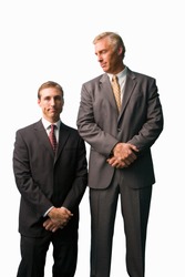 Businessmen posing, tall, small, cut out