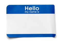 Blue Hello Name Tag on White