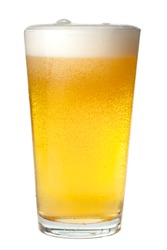 Pint of light beer on white background