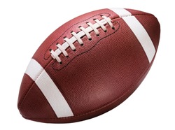 American college high school junior striped football isolated on white background diagonal in frame without shadow