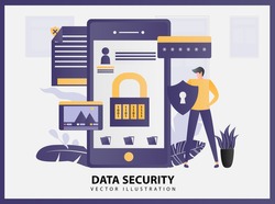 Illustration vector graphic of the data security concept. Mobile with shield and lock, protection and encryption data transfer.
Can use for a landing page, web banner, infographics, events, and news.