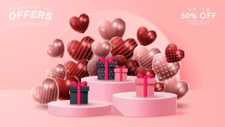 Valentine's day 3D podium product presentation for banner, advertising, and business. vector illustration