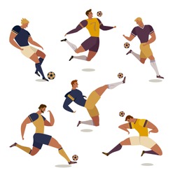 Football soccer player set of isolated characters of teammates referee and competition trophy vector illustration