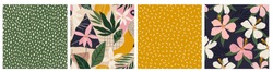 Collage contemporary floral and polka dot shapes seamless pattern set. Mid Century Modern Art design for paper, cover, fabric, interior decor and other users.