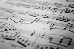 Sheet Music Background Musical Notes  with selective focus